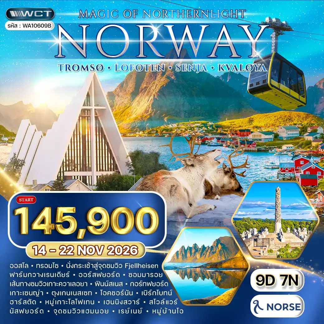 ทัวร์เกาหลี BUSAN BLOSSOM 4D 2N BY 7C (TW) ทัวร์นอร์เวย์ - ทรอมโซ - โลโฟเทน - เซนญ่า ล่าแสงเหนือ 9 วัน 14 - 22 NOV 2026 ( WCN )