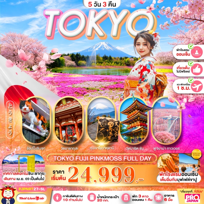 ทัวร์ญี่ปุ่น TOKYO FUJI PINK MOSS FULL DAY 5D3N(PBK)