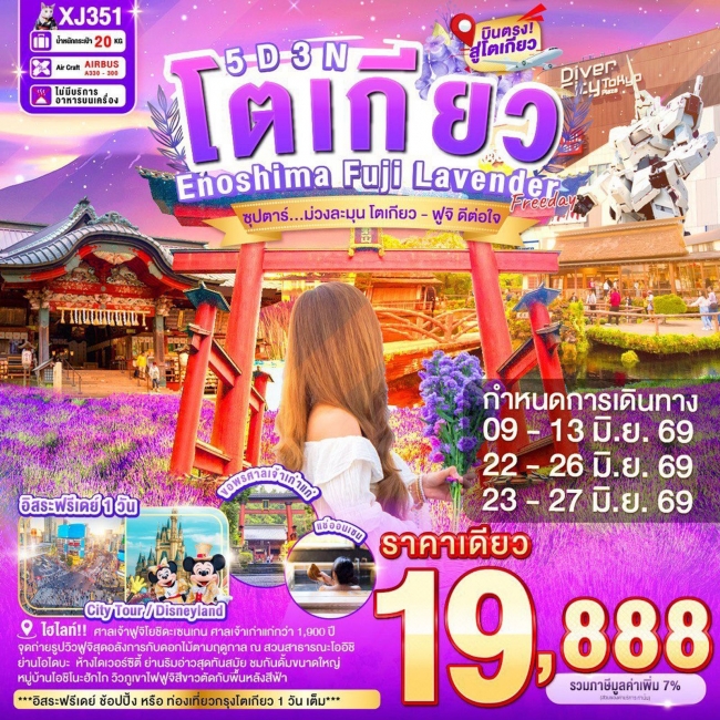 ทัวร์ญี่ปุ่น TOKYO ENOSHIMA FUJI LAVENDER FREEDAY 5 วัน 3 คืน(JBL)