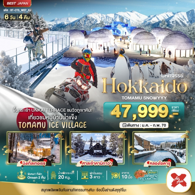 ทัวร์ญี่ปุ่นมหัศจรรย์ HOKKAIDO TOMAMU SNOWYYY 6 วัน 4 คืนนี้ ( BT )