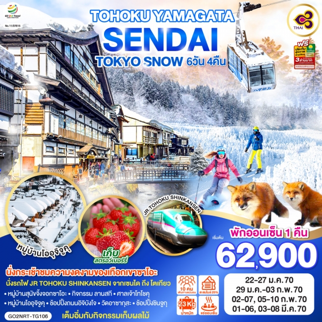 ทัวร์ญี่ปุ่น TOHOKU YAMAGATA SENDAI TOKYO SNOW 6D 4N โดยสายการบินไทย [TG] (GO)