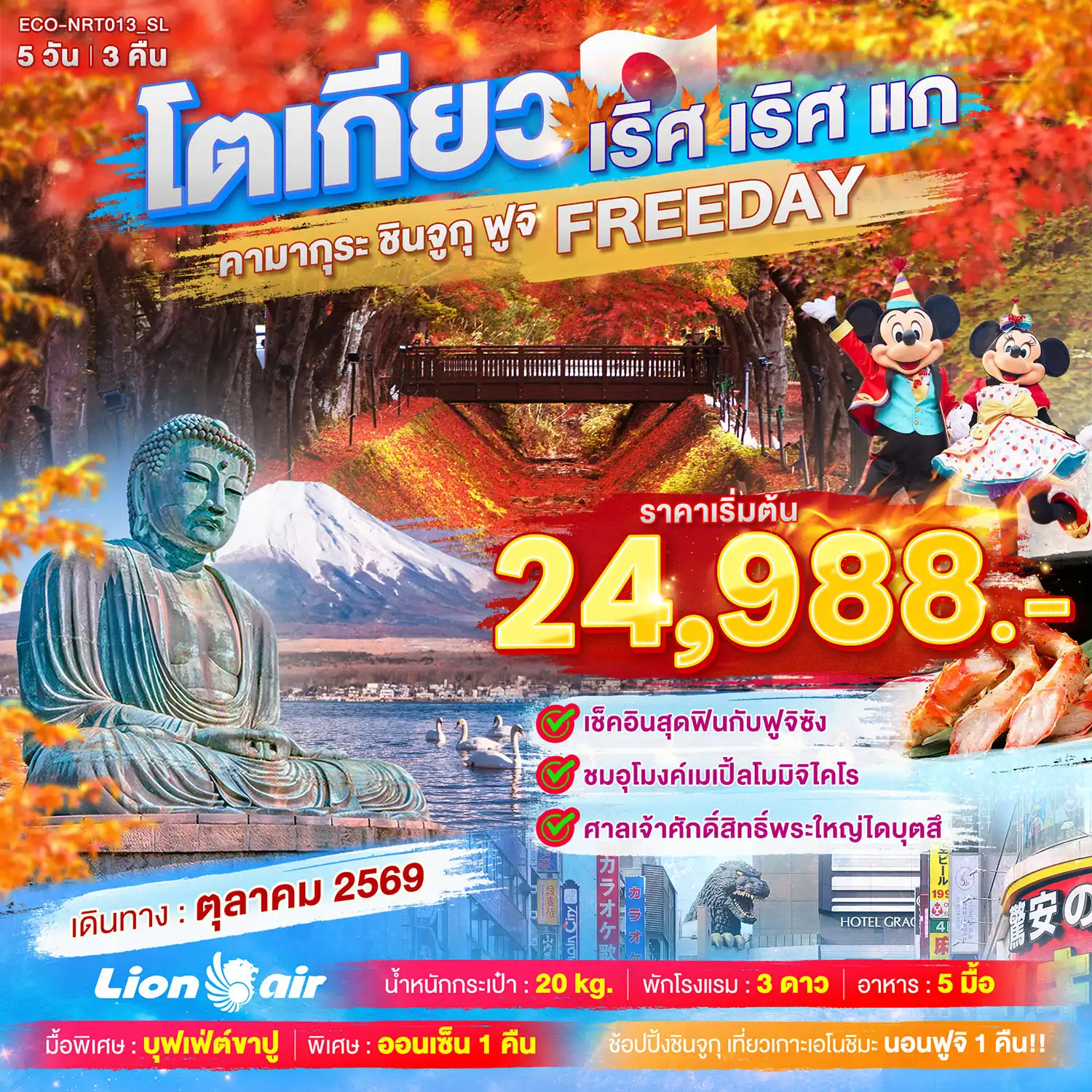 ทัวร์ญี่ปุ่น TOKYO เริศ เริศแก คามากุระ ชินจูกุ ฟูจิ FREEDAY(ECO)