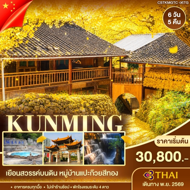 ทัวร์จีน คุนหมิง ต้าหลี่ เถิงชง หมู่บ้านแปะก๊วย 6 วัน 5 คืน TG(WT)
