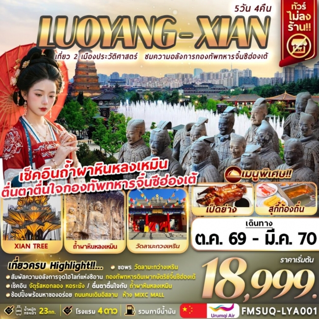 ทัวร์จีน บินตรงลั่วหยาง ซีอาน 5วัน 4คืน (FMZ)