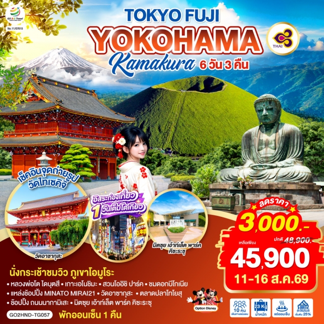 ทัวร์ญี่ปุ่น TOKYO FUJI YOKOHAMA KAMAKURA 6D 3N โดยสายการบินไทย [TG] (GO)