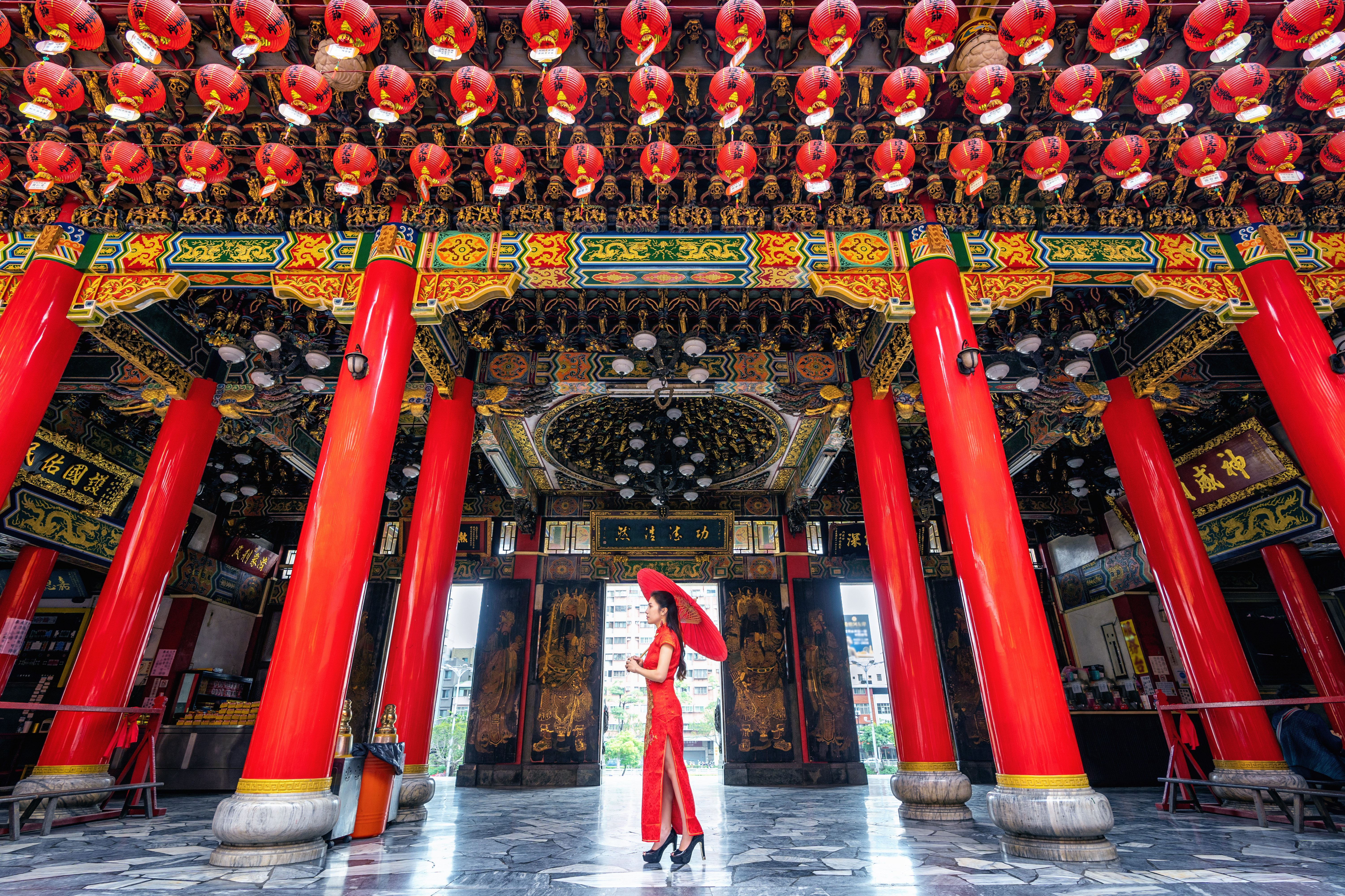 มุมถ่ายรูปสวย วัดซานเฟิ่ง Sanfeng Temple เมืองเกาสง ไต้หวัน