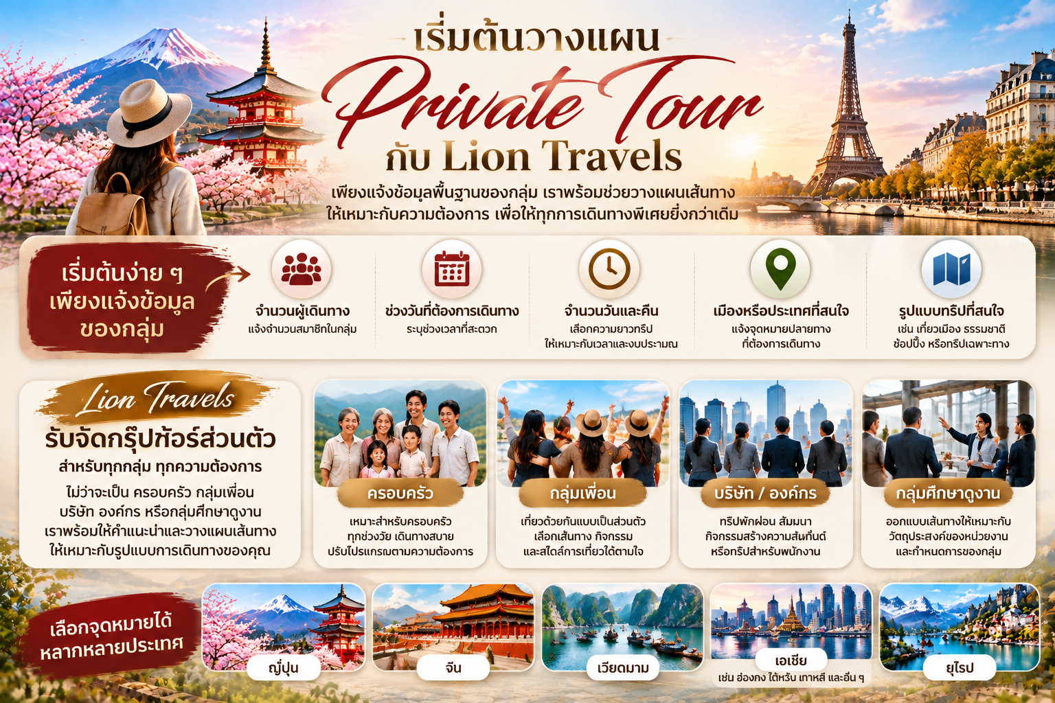 เริ่มต้นวางแผนทัวร์ส่วนตัวกับทีมงานมืออาชีพ Lion Travels