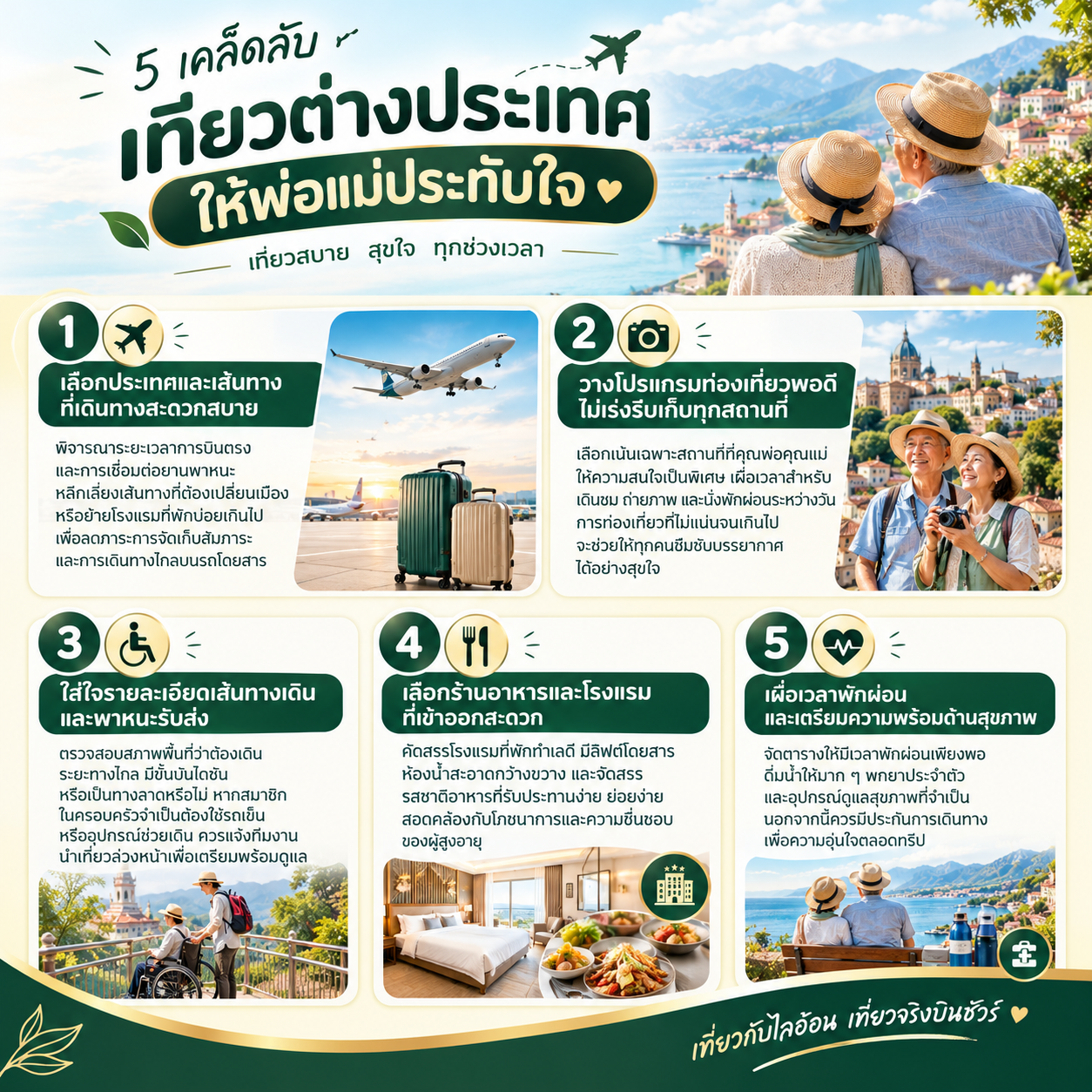 5 เคล็ดลับพาผู้สูงอายุเที่ยวต่างประเทศ อินโฟกราฟิก 5 เคล็ดลับพาผู้สูงอายุเที่ยวต่างประเทศอย่างปลอดภัย
