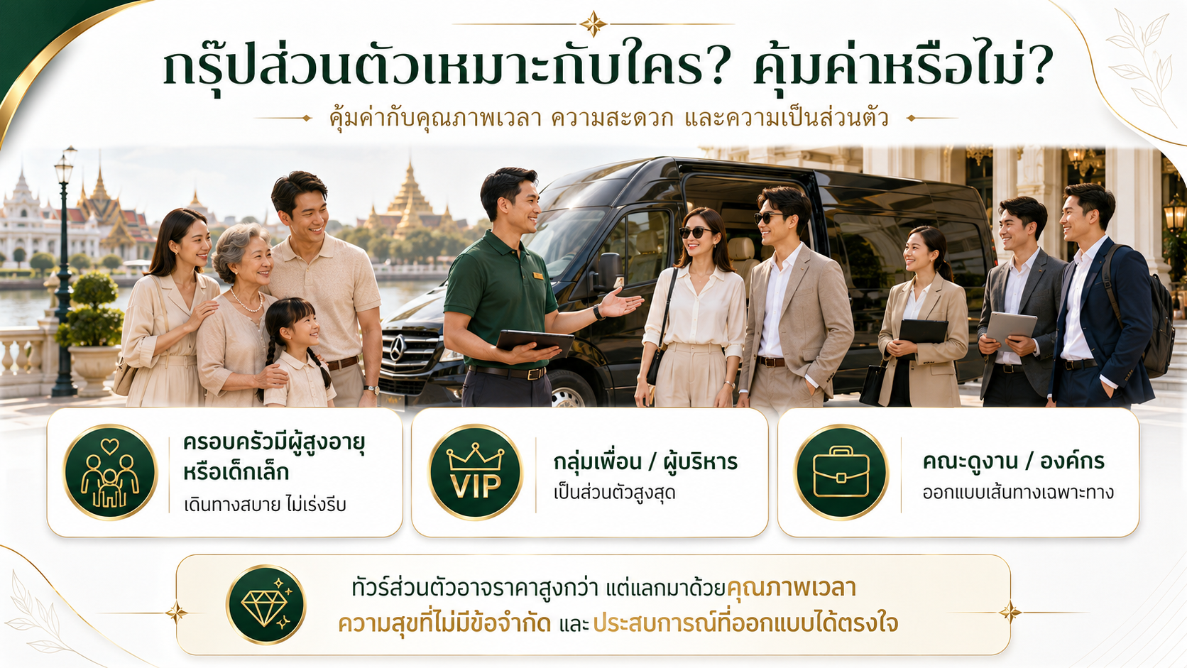 กรุ๊ปทัวร์ส่วนตัว VIP สำหรับครอบครัว กลุ่มเพื่อน ผู้บริหาร และคณะดูงานที่ต้องการความสะดวกและความเป็นส่วนตัว